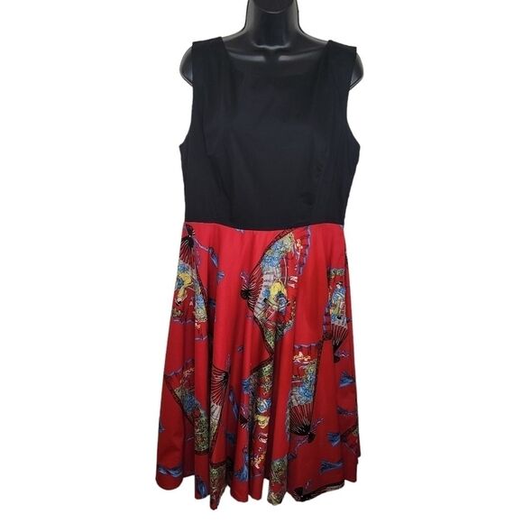 Trashy Diva by Candice Gwinn geisha fan print retro dress size 16 - Picture 1 of 8